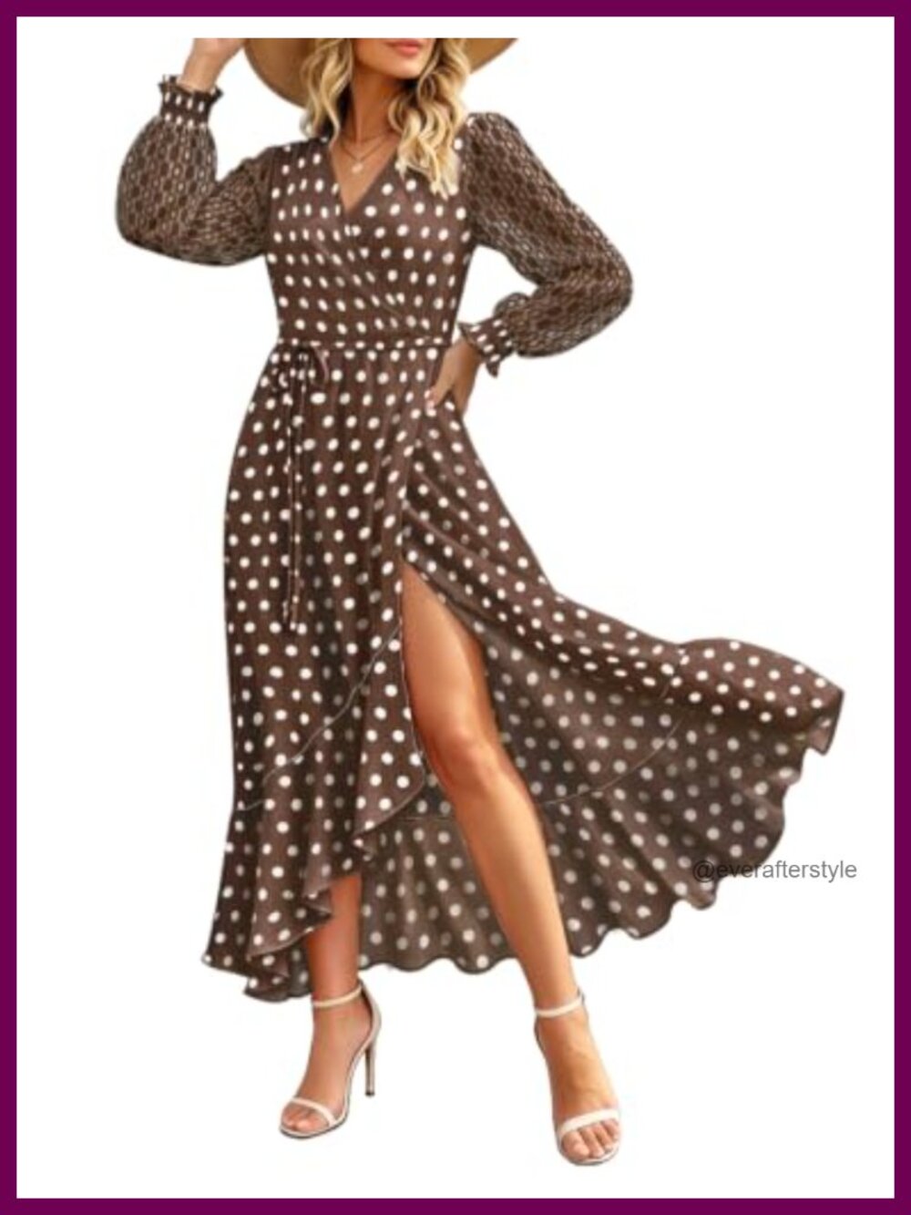 Lace Long Sleeve Boho Polka Dot Maxi Wrap Dress
